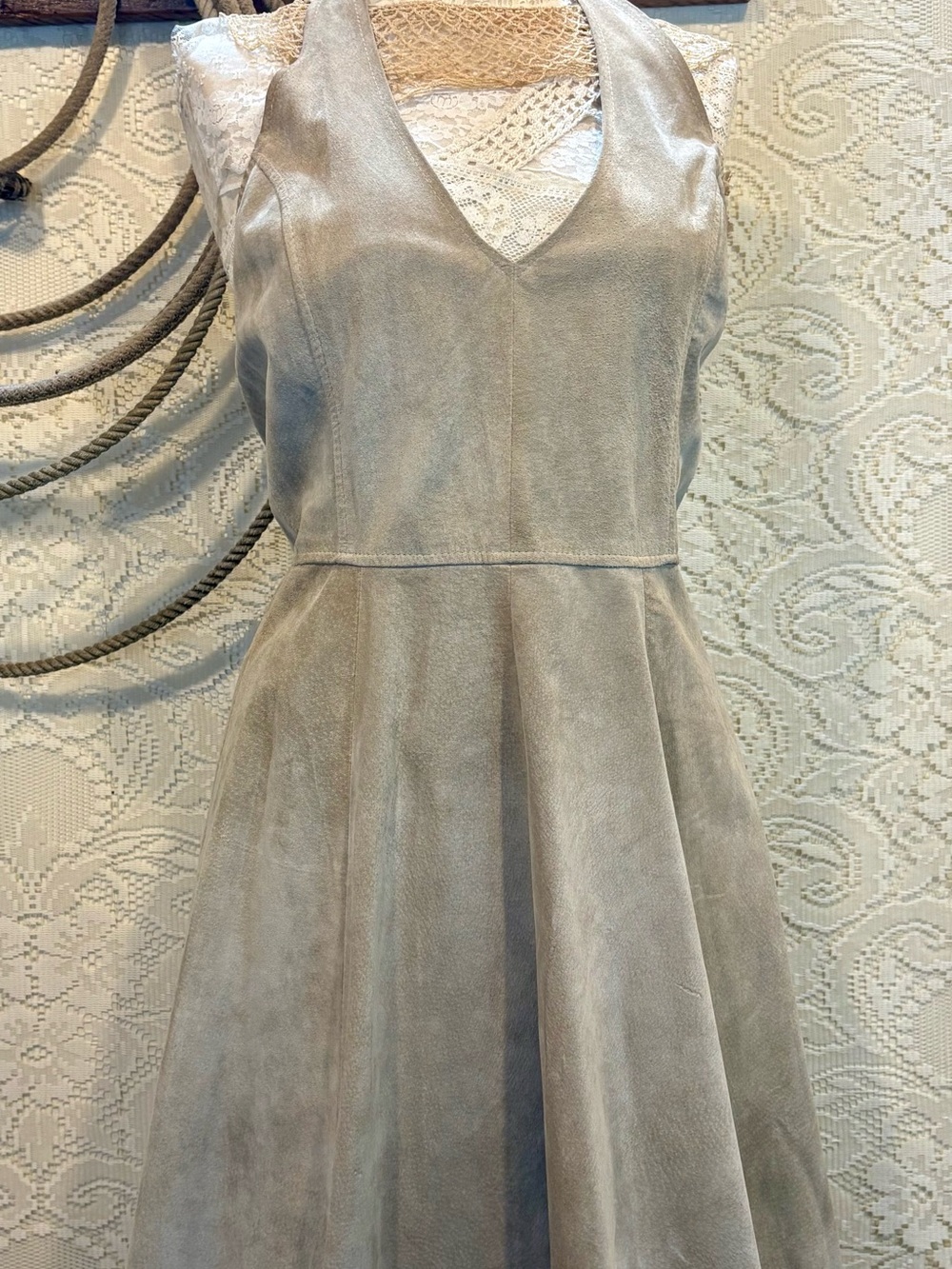 Handcrafted Vintage Suede Halter Skater Dress size Small